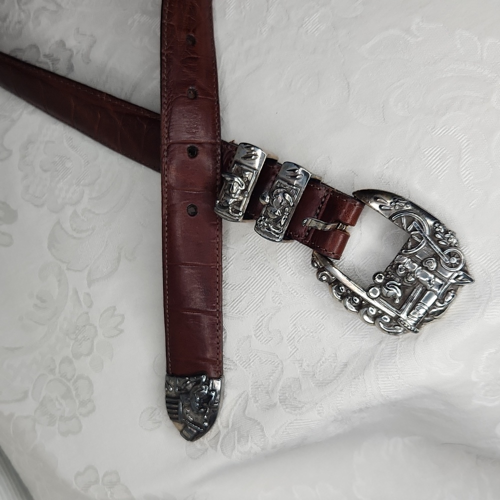 Brighton Mickey Mouse Train Lizard Print Belt Size 32 - Picture 6 of 13